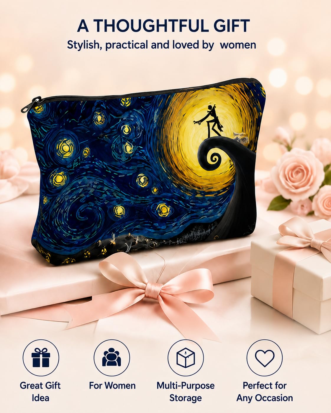 Yindess Night Before Christmas Gift Small Makeup Bag, Waterproof Polyester Cosmetic Pouch for Women, Lightweight Zipper Organizer for Purse and Travel,Nightmare Gift - thewildfolk Yindess Night Before Christmas Gift Small Makeup Bag, Waterproof Polyester Cosmetic Pouch for Women, Lightweight Zipper Organizer for Purse and Travel,Nightmare Gift