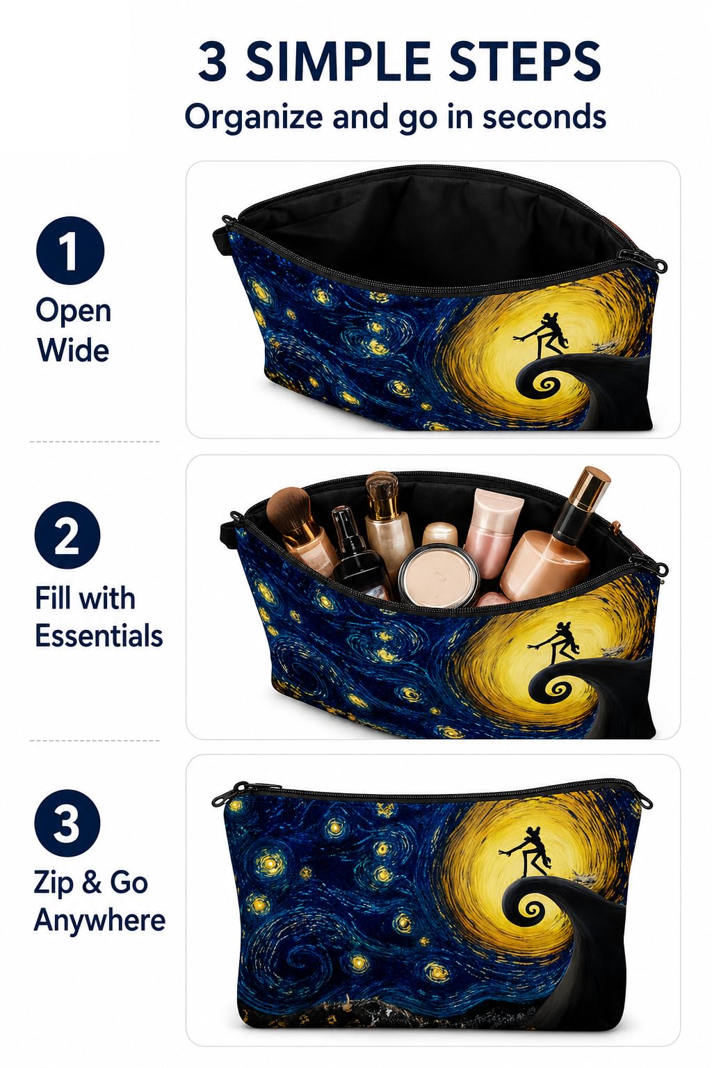 Yindess Night Before Christmas Gift Small Makeup Bag, Waterproof Polyester Cosmetic Pouch for Women, Lightweight Zipper Organizer for Purse and Travel,Nightmare Gift - thewildfolk Yindess Night Before Christmas Gift Small Makeup Bag, Waterproof Polyester Cosmetic Pouch for Women, Lightweight Zipper Organizer for Purse and Travel,Nightmare Gift