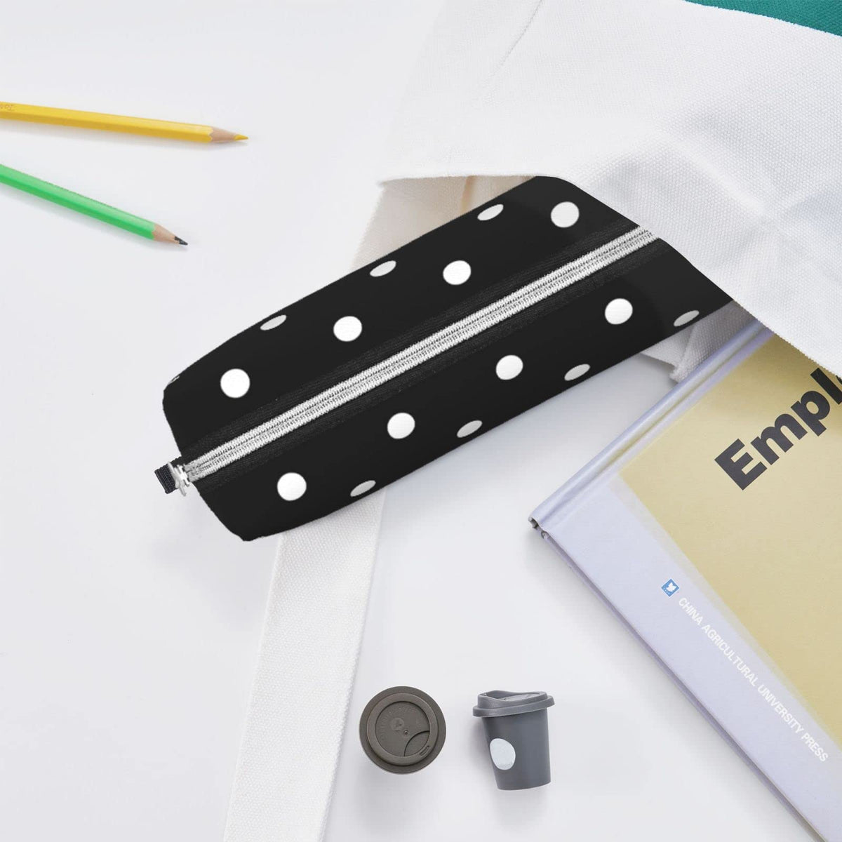 Ykklima Leather Pencil Case - Polka Dot Black and White Simple Pattern, Stationery Bag Pen Organizer Makeup Cosmetic Holder Pouch for School Work Office College - thewildfolk Ykklima Leather Pencil Case - Polka Dot Black and White Simple Pattern, Stationery Bag Pen Organizer Makeup Cosmetic Holder Pouch for School Work Office College