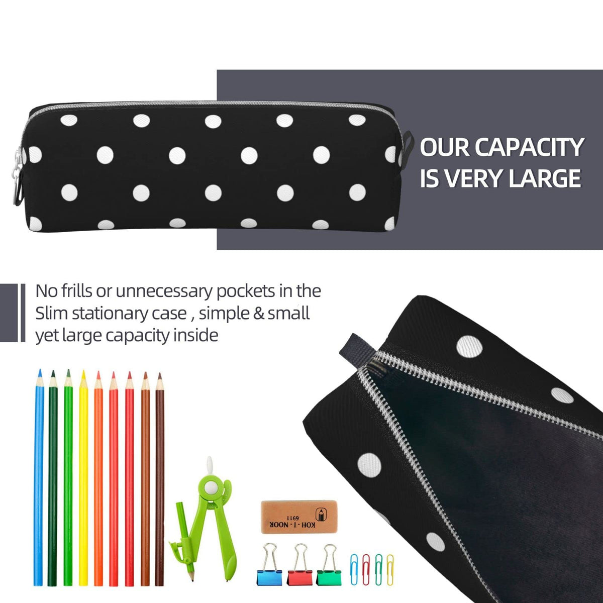 Ykklima Leather Pencil Case - Polka Dot Black and White Simple Pattern, Stationery Bag Pen Organizer Makeup Cosmetic Holder Pouch for School Work Office College - thewildfolk Ykklima Leather Pencil Case - Polka Dot Black and White Simple Pattern, Stationery Bag Pen Organizer Makeup Cosmetic Holder Pouch for School Work Office College