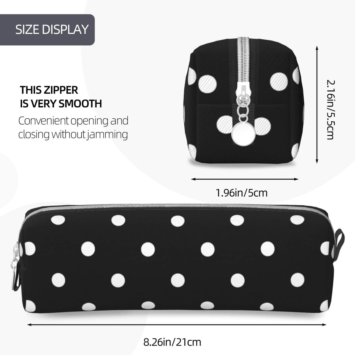 Ykklima Leather Pencil Case - Polka Dot Black and White Simple Pattern, Stationery Bag Pen Organizer Makeup Cosmetic Holder Pouch for School Work Office College - thewildfolk Ykklima Leather Pencil Case - Polka Dot Black and White Simple Pattern, Stationery Bag Pen Organizer Makeup Cosmetic Holder Pouch for School Work Office College