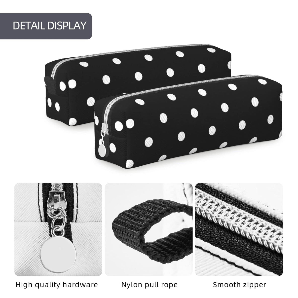 Ykklima Leather Pencil Case - Polka Dot Black and White Simple Pattern, Stationery Bag Pen Organizer Makeup Cosmetic Holder Pouch for School Work Office College - thewildfolk Ykklima Leather Pencil Case - Polka Dot Black and White Simple Pattern, Stationery Bag Pen Organizer Makeup Cosmetic Holder Pouch for School Work Office College