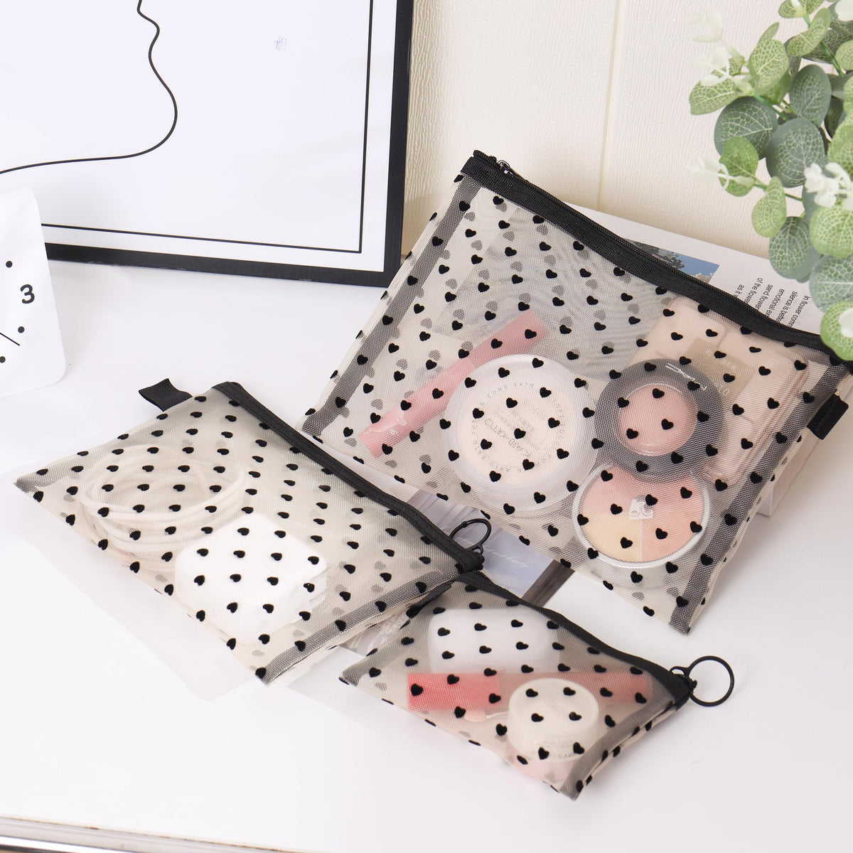 Ymcafmo 6-Piece Heart Printed Mesh Makeup Bag Set – Small Pouches for Purse, Mesh Pouch, Pouches for Inside Purse, Pouch for Bags with Zipper（Beige） - thewildfolk Ymcafmo 6-Piece Heart Printed Mesh Makeup Bag Set – Small Pouches for Purse, Mesh Pouch, Pouches for Inside Purse, Pouch for Bags with Zipper（Beige）