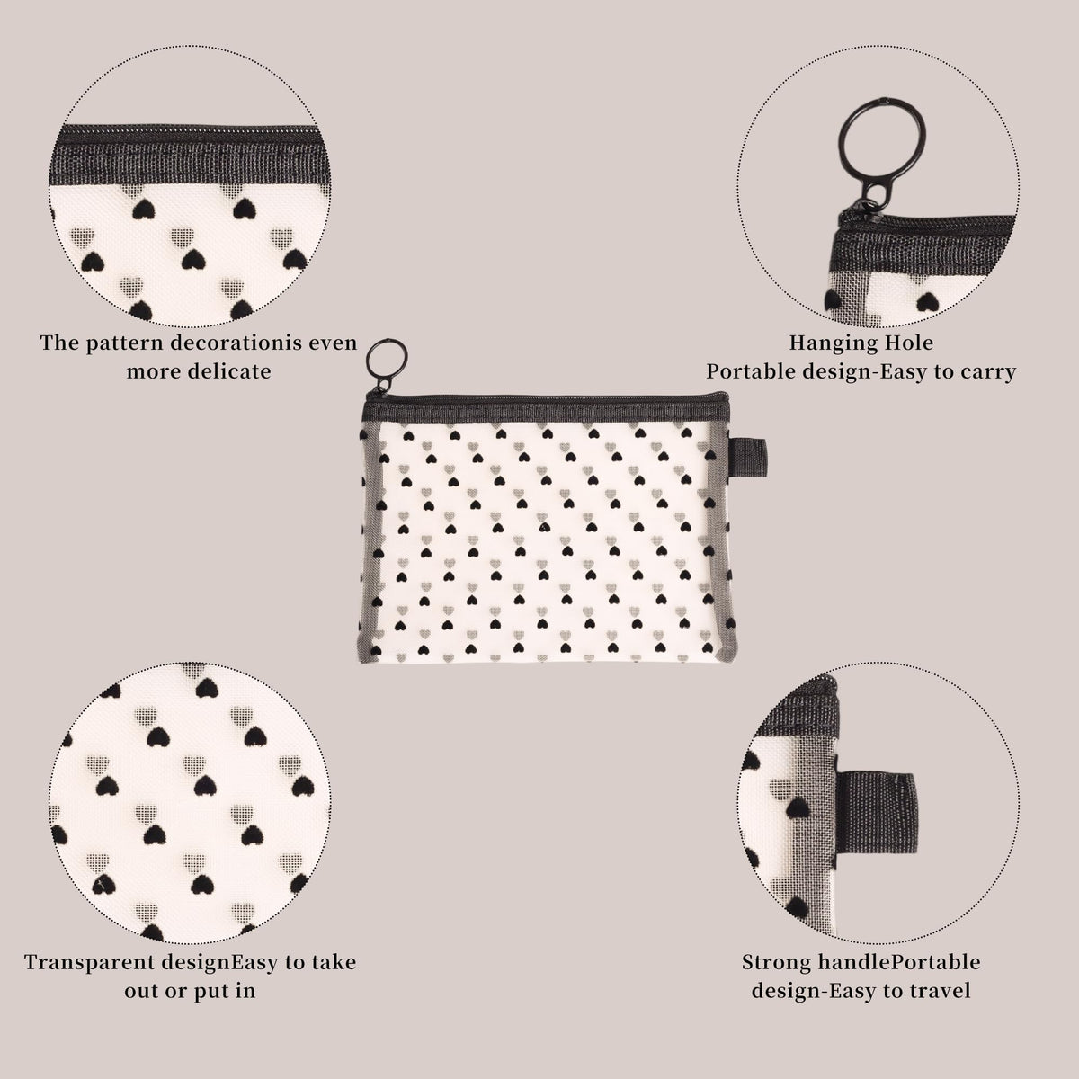 Ymcafmo 6-Piece Heart Printed Mesh Makeup Bag Set – Small Pouches for Purse, Mesh Pouch, Pouches for Inside Purse, Pouch for Bags with Zipper（Beige） - thewildfolk Ymcafmo 6-Piece Heart Printed Mesh Makeup Bag Set – Small Pouches for Purse, Mesh Pouch, Pouches for Inside Purse, Pouch for Bags with Zipper（Beige）