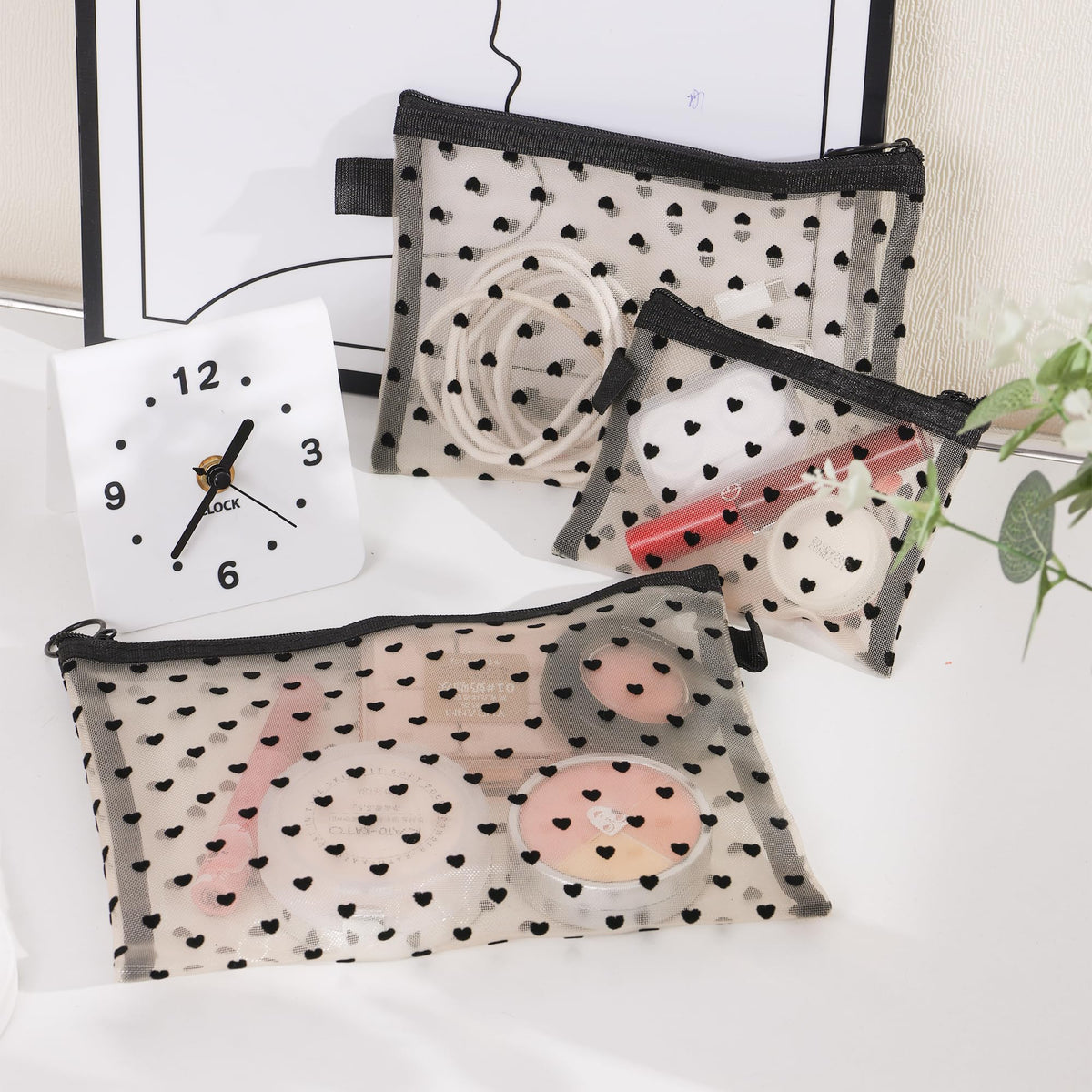 Ymcafmo 6-Piece Heart Printed Mesh Makeup Bag Set – Small Pouches for Purse, Mesh Pouch, Pouches for Inside Purse, Pouch for Bags with Zipper（Beige） - thewildfolk Ymcafmo 6-Piece Heart Printed Mesh Makeup Bag Set – Small Pouches for Purse, Mesh Pouch, Pouches for Inside Purse, Pouch for Bags with Zipper（Beige）