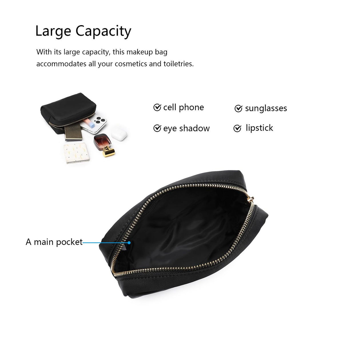 YONBEN Waterproof Makeup Bag Large Capacity Women's Classic Black Wash Bag Adjustable Partition Wash Bag Brush and Cosmetic Carrying Bag… - thewildfolk YONBEN Waterproof Makeup Bag Large Capacity Women's Classic Black Wash Bag Adjustable Partition Wash Bag Brush and Cosmetic Carrying Bag…