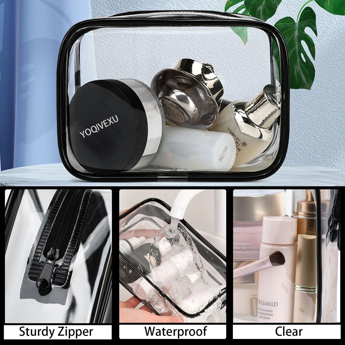 YOQIVEXU 6 Pieces Clear Cosmetics Bag Bulk, TSA Approved Toiletry Bag for Travel, Zippered Clear Pouch Cosmetic Makeup Bag Waterproof Vinyl Plastic Organizer Case for Vacation Bathroom (Large) - thewildfolk YOQIVEXU 6 Pieces Clear Cosmetics Bag Bulk, TSA Approved Toiletry Bag for Travel, Zippered Clear Pouch Cosmetic Makeup Bag Waterproof Vinyl Plastic Organizer Case for Vacation Bathroom (Large)