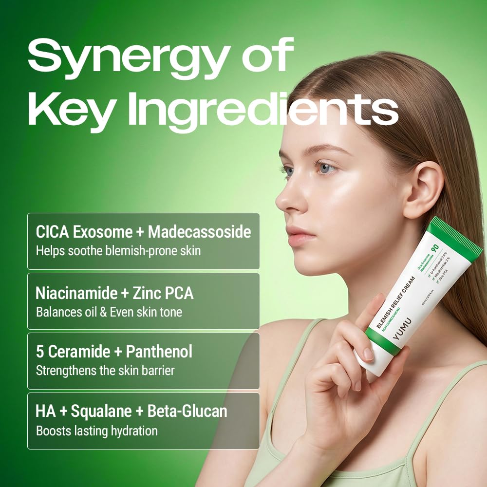 YUMU Cica Exosome Zinc Blemish Relief Cream, Face Moisturizer for Sensitive, Acne-Prone Skin, Lightweight, Breakouts, Barrier Repair, Hydration, Soothing, Oil-Free, Korean Skincare (80 ml/2.70 fl.oz.) - thewildfolk YUMU Cica Exosome Zinc Blemish Relief Cream, Face Moisturizer for Sensitive, Acne-Prone Skin, Lightweight, Breakouts, Barrier Repair, Hydration, Soothing, Oil-Free, Korean Skincare (80 ml/2.70 fl.oz.)