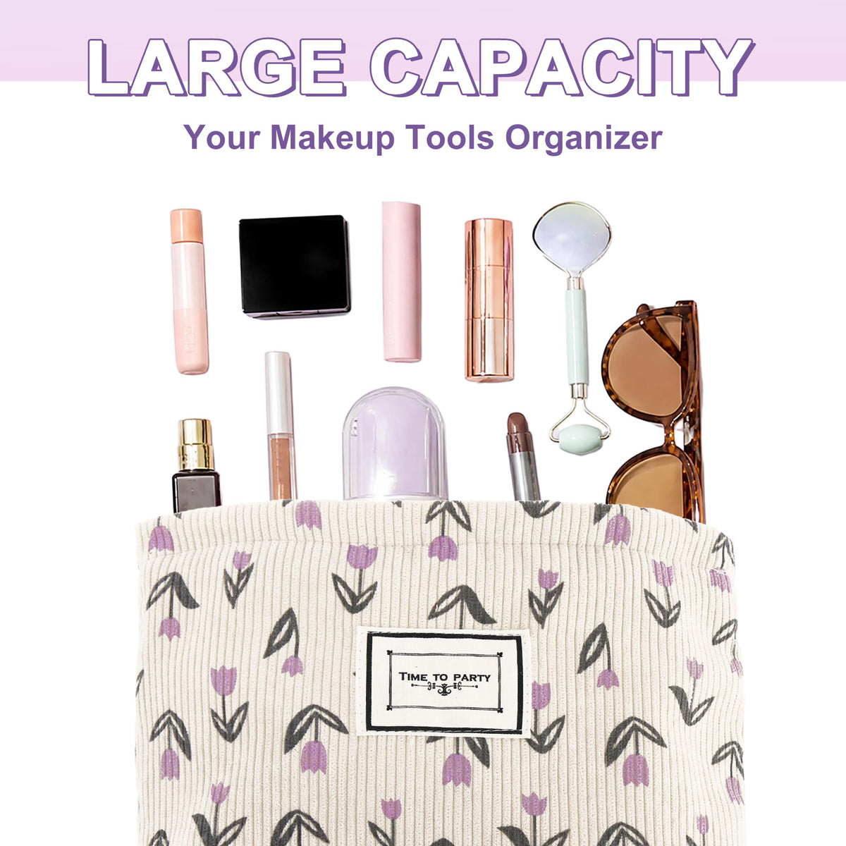 YURUGEAR Corduroy Cute Cosmetic Makeup Bag for Women Purple Floral - thewildfolk YURUGEAR Corduroy Cute Cosmetic Makeup Bag for Women Purple Floral