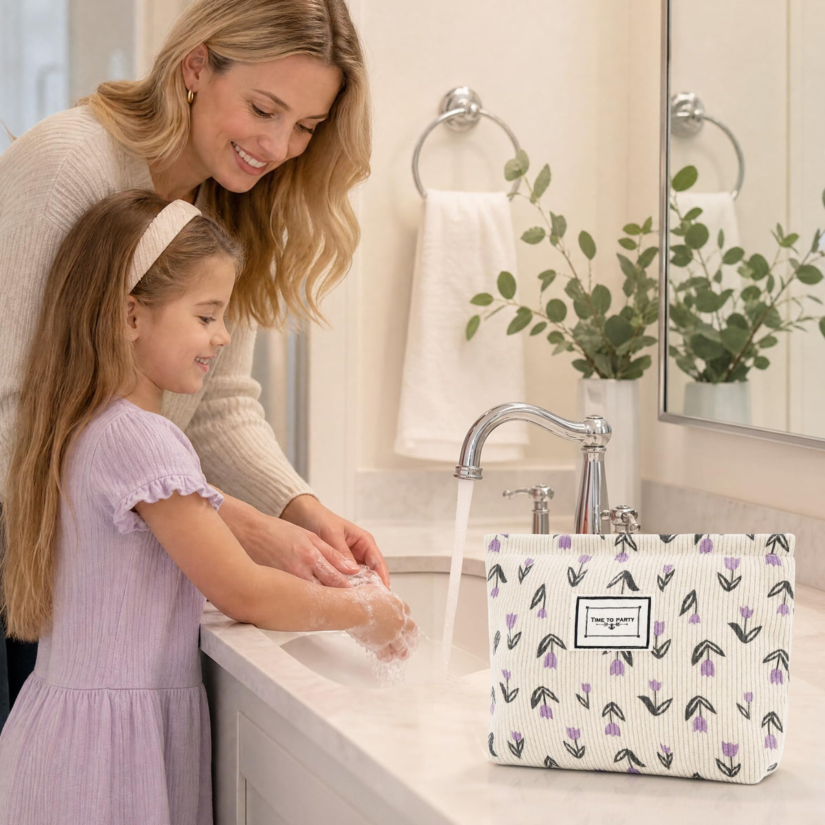 YURUGEAR Corduroy Cute Cosmetic Makeup Bag for Women Purple Floral - thewildfolk YURUGEAR Corduroy Cute Cosmetic Makeup Bag for Women Purple Floral