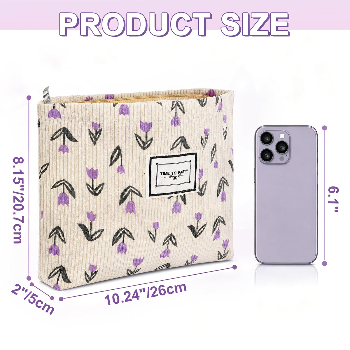 YURUGEAR Corduroy Cute Cosmetic Makeup Bag for Women Purple Floral - thewildfolk YURUGEAR Corduroy Cute Cosmetic Makeup Bag for Women Purple Floral