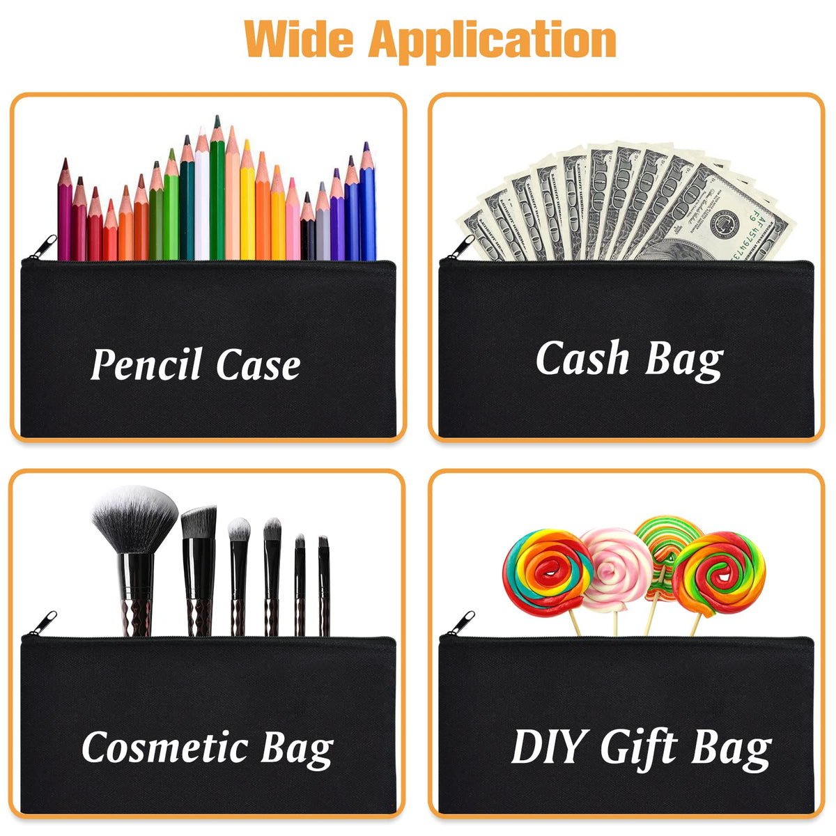 ZeeDix 12 Pack Small Canvas Zipper Pouch for Makeup Pencil Travel 8.3x5 In - thewildfolk ZeeDix 12 Pack Small Canvas Zipper Pouch for Makeup Pencil Travel 8.3x5 In