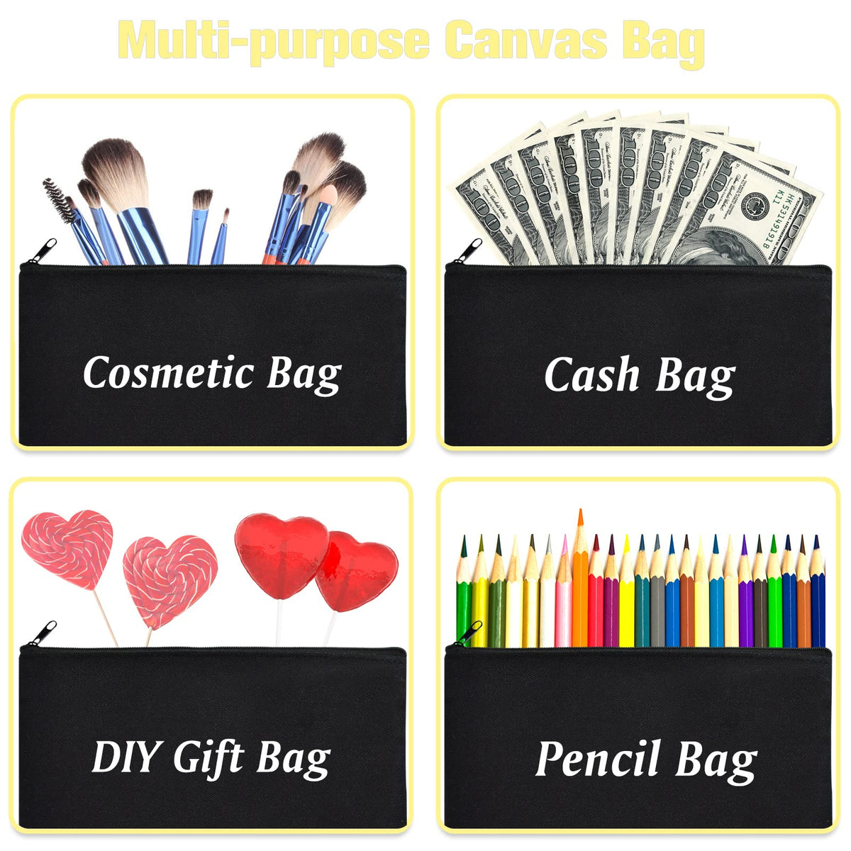 ZeeDix 8 Pack Small Canvas Zipper Pouch for Makeup Pencil Travel 8.3x5 In - thewildfolk ZeeDix 8 Pack Small Canvas Zipper Pouch for Makeup Pencil Travel 8.3x5 In