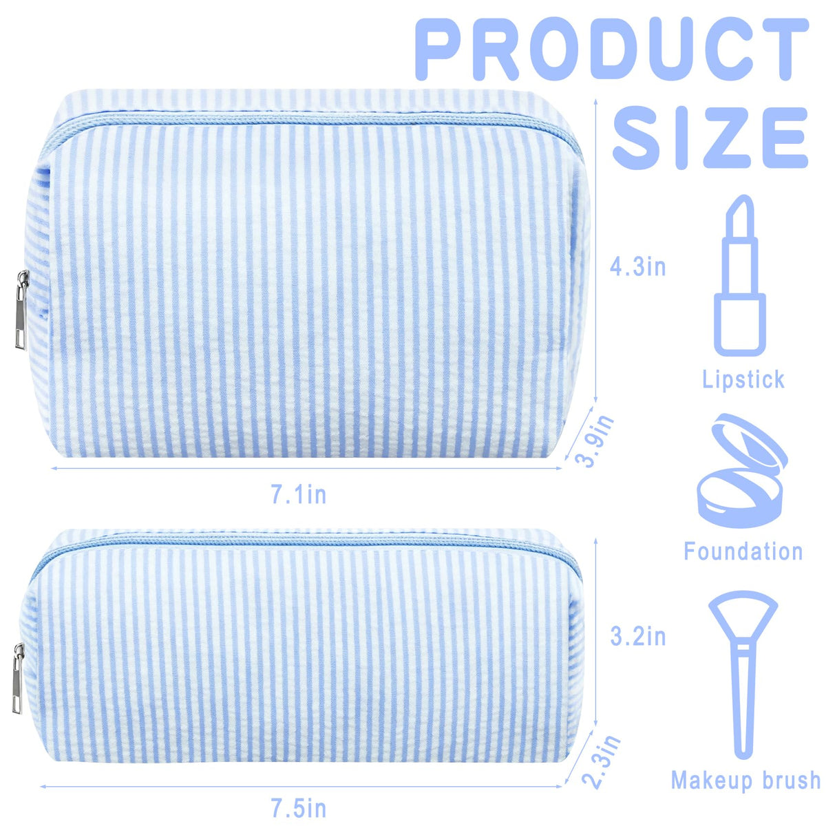 ZLFSRQ 2Pcs Striped Makeup Bag for Women Cozy Travel Cosmetic Bag Cute Aesthetic Blue Stripe Makeup Pouch for Purse Small Portable Pencil Pouch Preppy Pencil Case Zipper Skincare Storage Organizer - thewildfolk ZLFSRQ 2Pcs Striped Makeup Bag for Women Cozy Travel Cosmetic Bag Cute Aesthetic Blue Stripe Makeup Pouch for Purse Small Portable Pencil Pouch Preppy Pencil Case Zipper Skincare Storage Organizer
