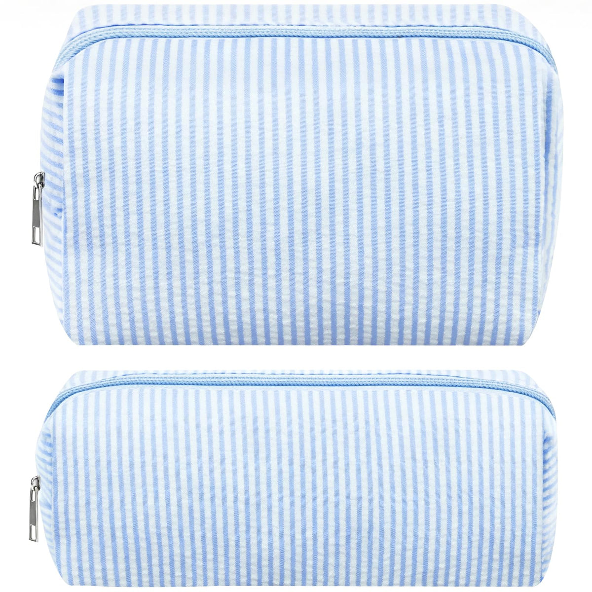 ZLFSRQ 2Pcs Striped Makeup Bag for Women Cozy Travel Cosmetic Bag Cute Aesthetic Blue Stripe Makeup Pouch for Purse Small Portable Pencil Pouch Preppy Pencil Case Zipper Skincare Storage Organizer - thewildfolk ZLFSRQ 2Pcs Striped Makeup Bag for Women Cozy Travel Cosmetic Bag Cute Aesthetic Blue Stripe Makeup Pouch for Purse Small Portable Pencil Pouch Preppy Pencil Case Zipper Skincare Storage Organizer