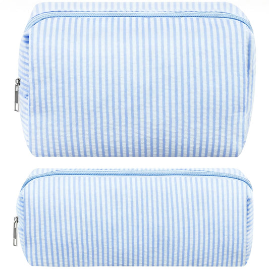 ZLFSRQ 2Pcs Striped Makeup Bag for Women Cozy Travel Cosmetic Bag Cute Aesthetic Blue Stripe Makeup Pouch for Purse Small Portable Pencil Pouch Preppy Pencil Case Zipper Skincare Storage Organizer - thewildfolk ZLFSRQ 2Pcs Striped Makeup Bag for Women Cozy Travel Cosmetic Bag Cute Aesthetic Blue Stripe Makeup Pouch for Purse Small Portable Pencil Pouch Preppy Pencil Case Zipper Skincare Storage Organizer