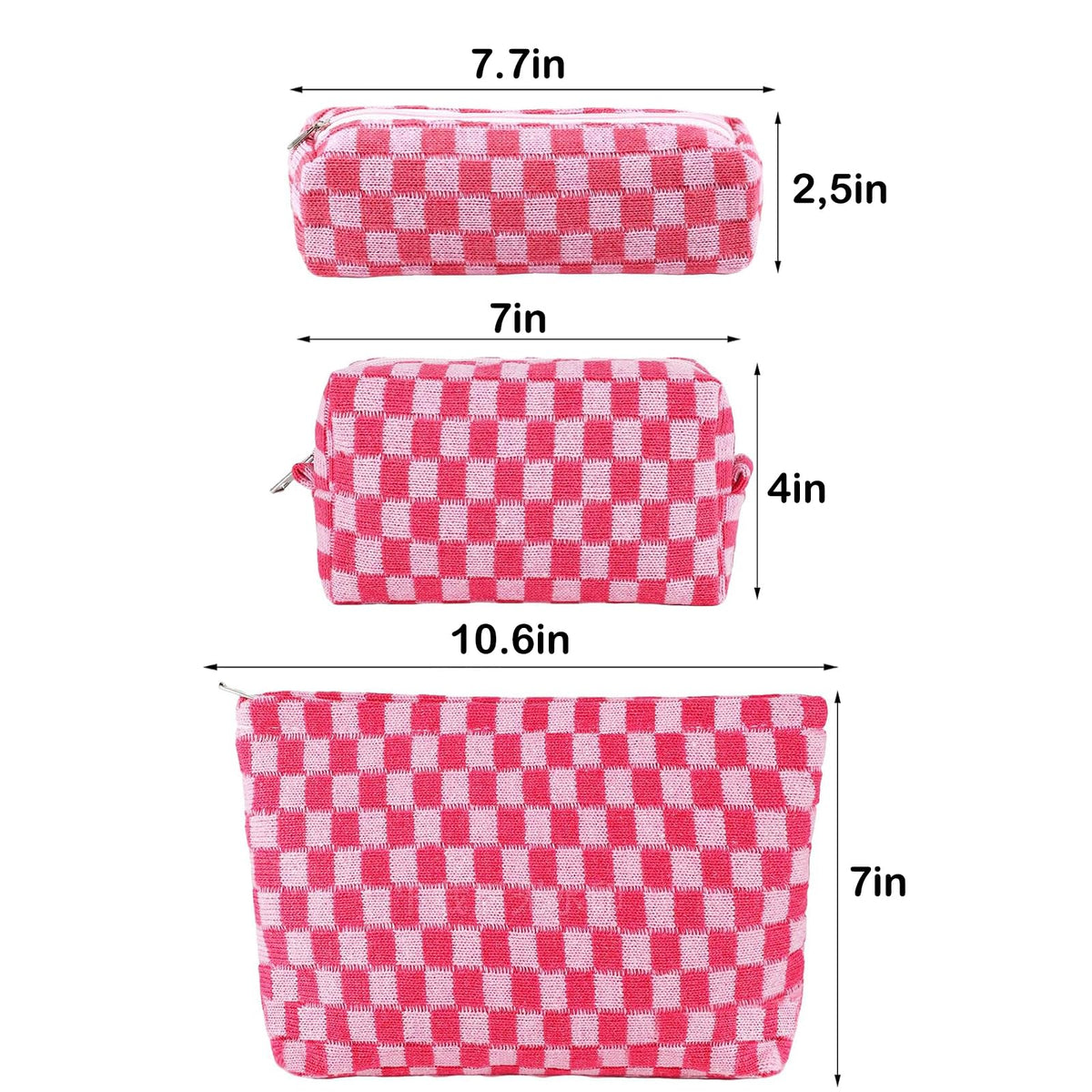 ZLFSRQ 3Pcs Makeup Bag Checkered Cosmetic Bag Set Travel Toiletry Bags for Purse Large Small Makeup Pouch for Women Cute Preppy Pencil Pouch Case Pink Zipper Skincare Bags - thewildfolk ZLFSRQ 3Pcs Makeup Bag Checkered Cosmetic Bag Set Travel Toiletry Bags for Purse Large Small Makeup Pouch for Women Cute Preppy Pencil Pouch Case Pink Zipper Skincare Bags