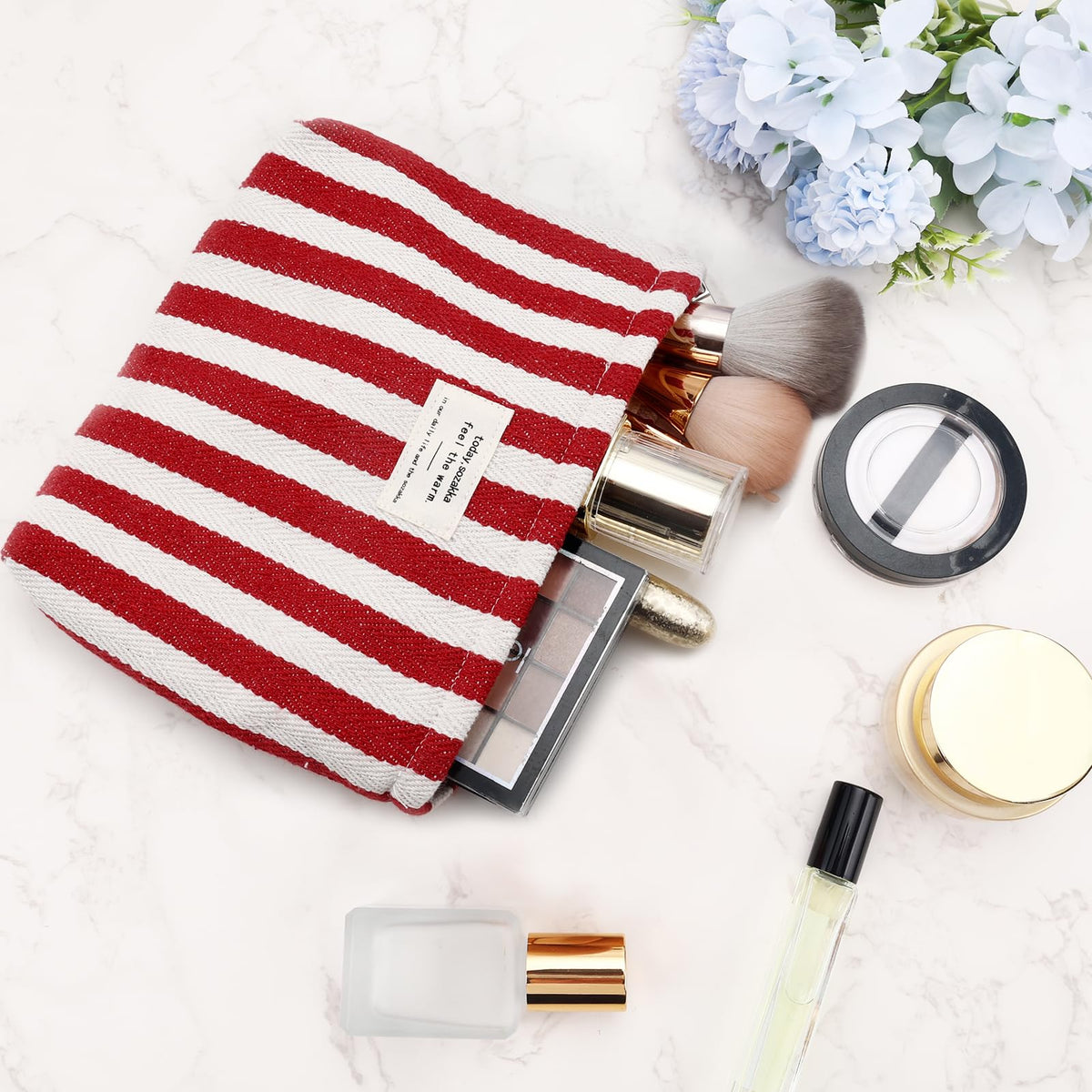 ZLFSRQ Striped Makeup Bag Large Canvas Travel Makeup Bag for Women Cosmetic Pouch Cute Red Striped Make Up Pouch for Purse Y2k Aesthetic Trendy Zippered Toiletry Bags Gift Skincare Storage Organizer - thewildfolk ZLFSRQ Striped Makeup Bag Large Canvas Travel Makeup Bag for Women Cosmetic Pouch Cute Red Striped Make Up Pouch for Purse Y2k Aesthetic Trendy Zippered Toiletry Bags Gift Skincare Storage Organizer