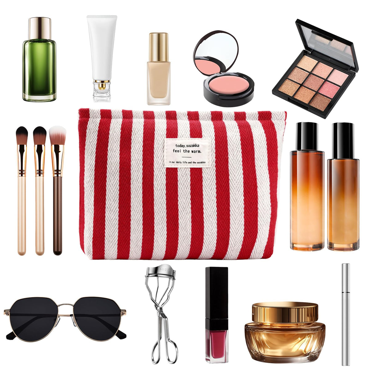 ZLFSRQ Striped Makeup Bag Large Canvas Travel Makeup Bag for Women Cosmetic Pouch Cute Red Striped Make Up Pouch for Purse Y2k Aesthetic Trendy Zippered Toiletry Bags Gift Skincare Storage Organizer - thewildfolk ZLFSRQ Striped Makeup Bag Large Canvas Travel Makeup Bag for Women Cosmetic Pouch Cute Red Striped Make Up Pouch for Purse Y2k Aesthetic Trendy Zippered Toiletry Bags Gift Skincare Storage Organizer