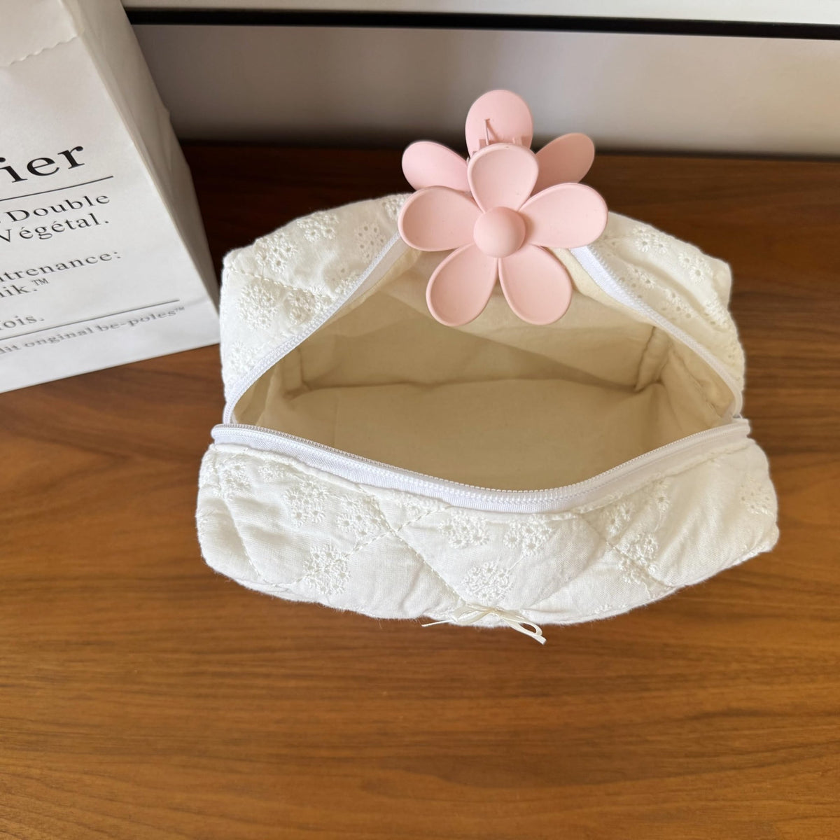 ZUNUONUO Cotton Quilted Makeup Bag Coquette Accessories Make up Bag Organizer Cute Floral Cosmetic Pouch Travel Makeup Bag for Women,Embroidery White - thewildfolk ZUNUONUO Cotton Quilted Makeup Bag Coquette Accessories Make up Bag Organizer Cute Floral Cosmetic Pouch Travel Makeup Bag for Women,Embroidery White